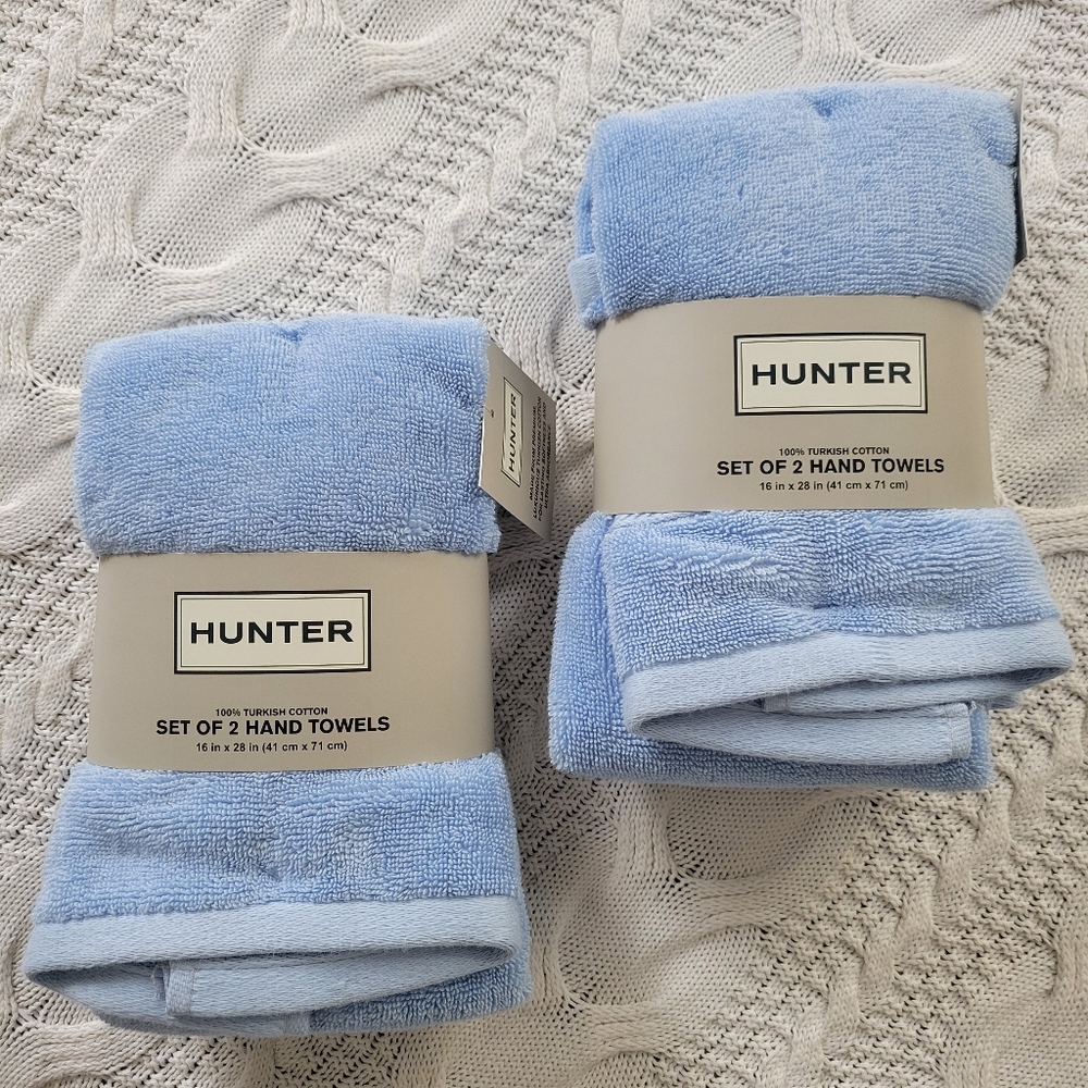 Hunter 100% Turkish Cotton Light Blue Hand Towels 4 Pc Set 16 in x 28 in